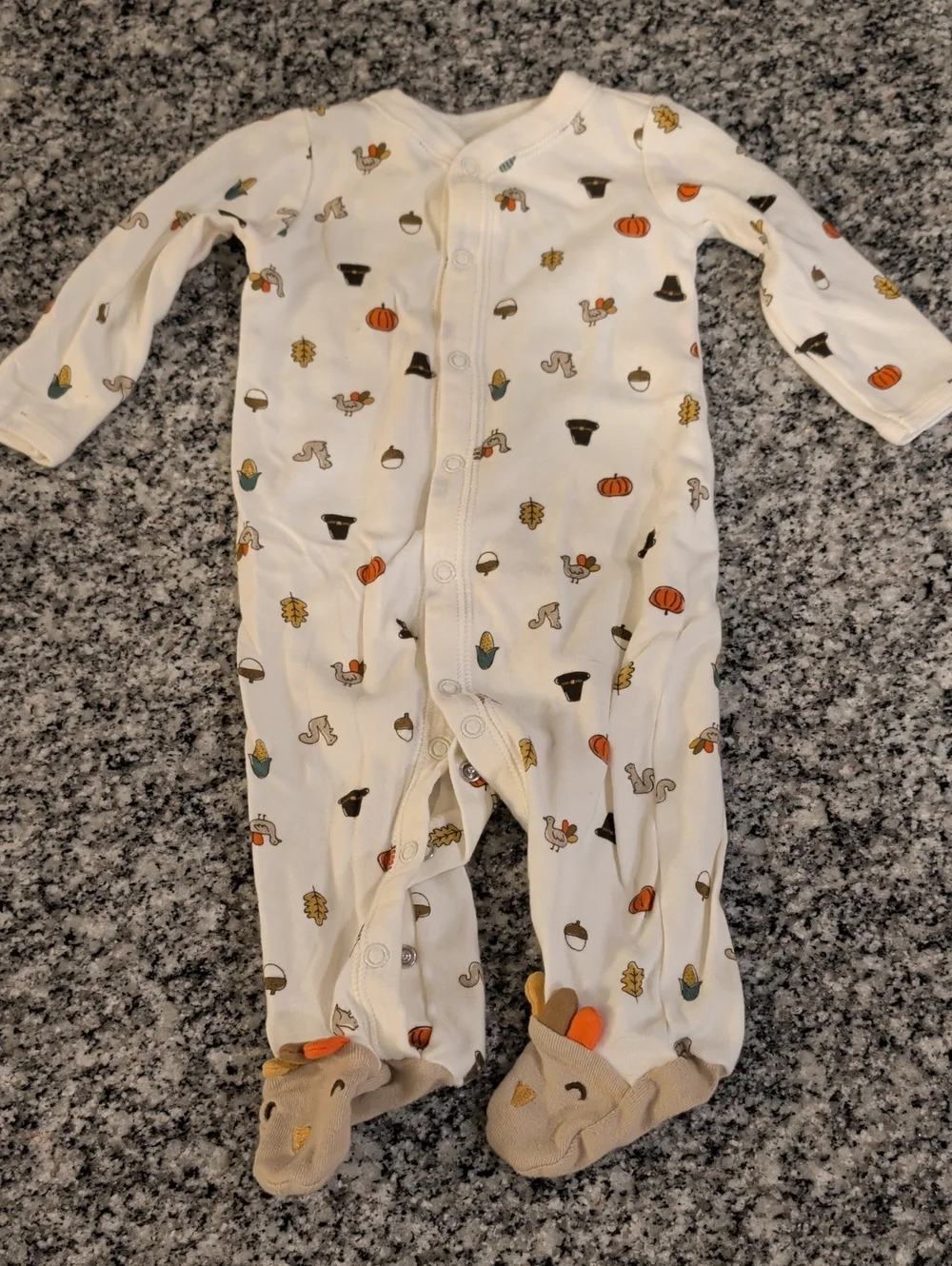 Carter's Cream Footed One-Piece with Fall Motif Thanksgiving